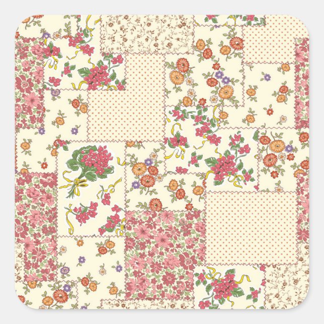 Pretty Floral Patchwork Seamless Design Square Sticker (Front)
