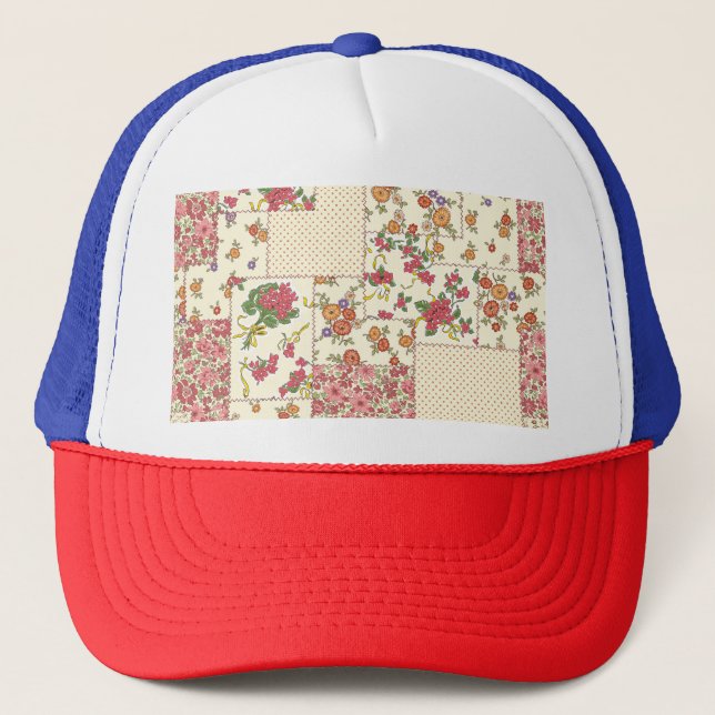 Pretty Floral Patchwork Seamless Design Trucker Hat (Front)
