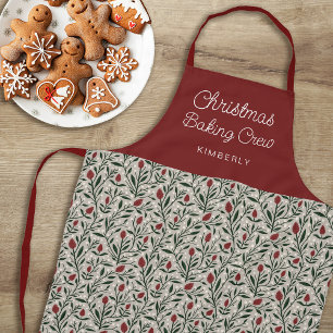 Pretty Floral Pattern Christmas Baking Crew Name Apron