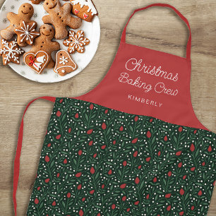 Pretty Floral Pattern Christmas Baking Crew Name Apron