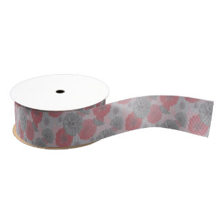 Pretty Floral Pattern Coral/Monochrome Floral Art Grosgrain Ribbon