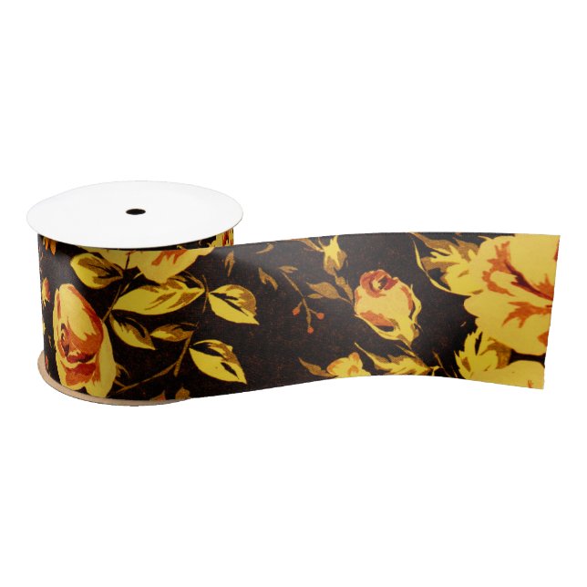 Pretty Floral Pattern, edgy amber rose Satin Ribbon (Spool)