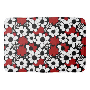 Pretty Floral Pattern in Red, Black and White Bath Mat