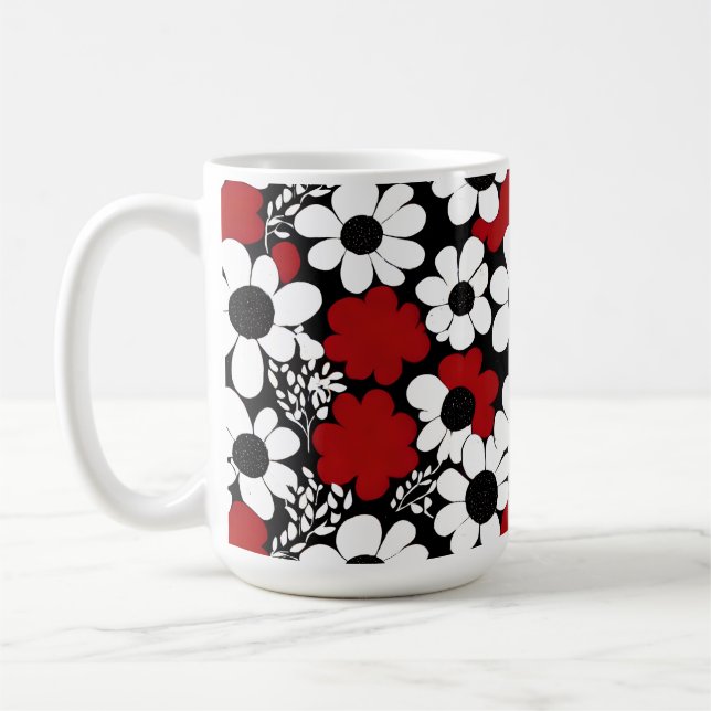 Pretty Floral Pattern in Red, Black and White Coffee Mug (Left)