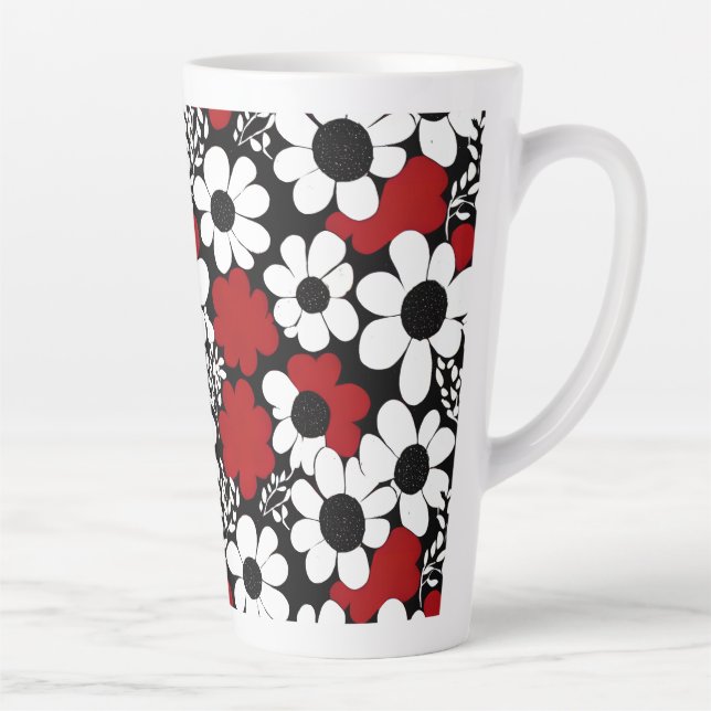 Pretty Floral Pattern in Red, Black and White Latte Mug (Right)