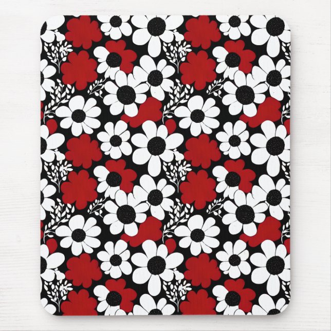 Pretty Floral Pattern in Red, Black and White Mouse Pad (Front)