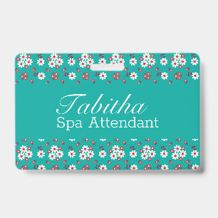 Pretty Floral Pattern on Aqua  ID Badge