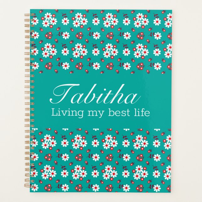 Pretty Floral Pattern on Aqua  Planner (Front)