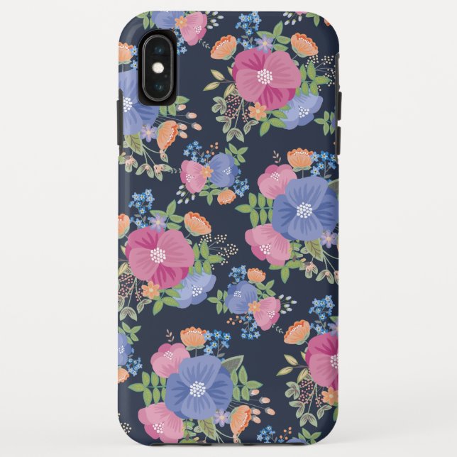 Pretty Floral Pattern - Pink Purple Dark Blue Case-Mate iPhone Case (Back)