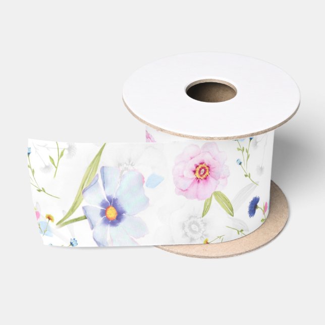 Pretty Floral Pattern Satin Ribbon (Spool)