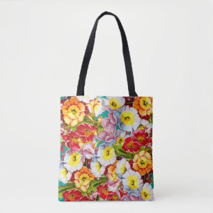 Pretty Floral Pattern Vintage Girly Teal Primrose Tote Bag
