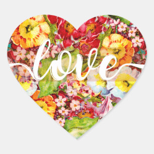 Pretty Floral Pattern Vintage Primrose Cute Love Heart Sticker