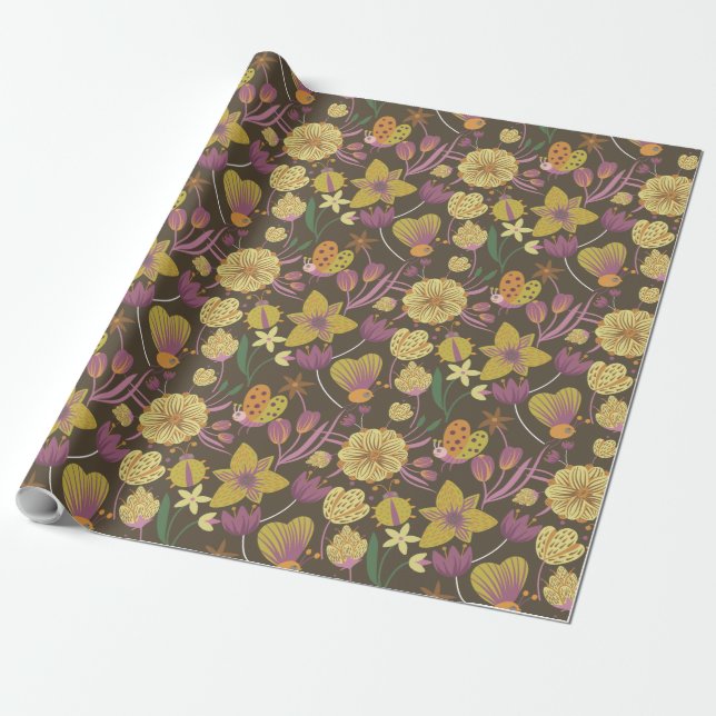 Pretty Floral Pattern Wrapping Paper (Unrolled)