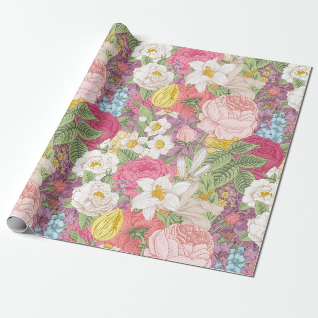 Pretty Floral pattern Wrapping Paper (Unrolled)