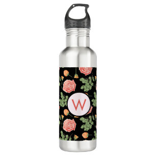 Pretty Floral Peach Rose Botanical Pattern 710 Ml Water Bottle