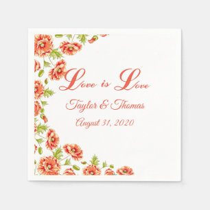 Pretty Floral Peach Script Wedding Napkin