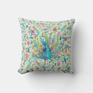Pretty Floral  Peacock  Cushion