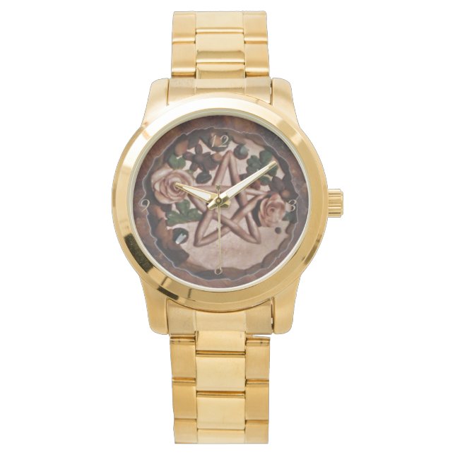 Pretty Floral Pentacle Witch Wiccan Pagan Watch (Front)