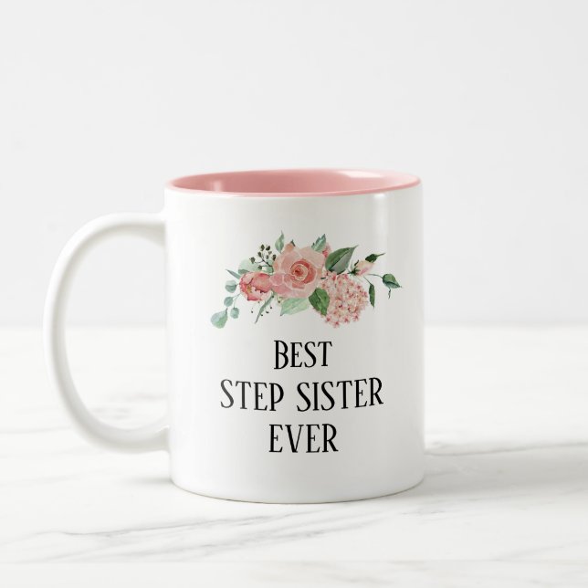 Pretty floral Personalised Best Step Sister ever Two-Tone Coffee Mug (Left)