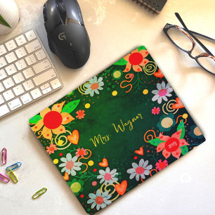 Pretty Floral Personalised Green Teacher Mousepad
