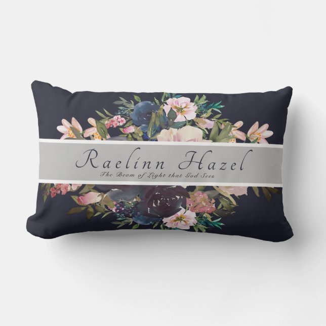 Pretty Floral Personalised Meaning Baby Girl Name Lumbar Cushion (Front)