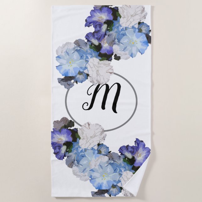 Pretty Floral Personalised Monogram Beach Towel (Front)