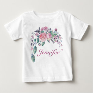 Pretty Floral Personalised Name Baby Girl Baby T-Shirt