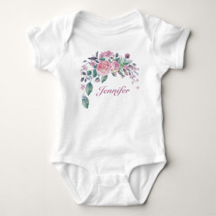 Pretty Floral Personalised Name Baby Girl Bodysuit