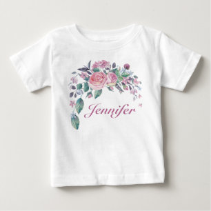 Pretty Floral Personalised Name Baby Girl T-Shirt