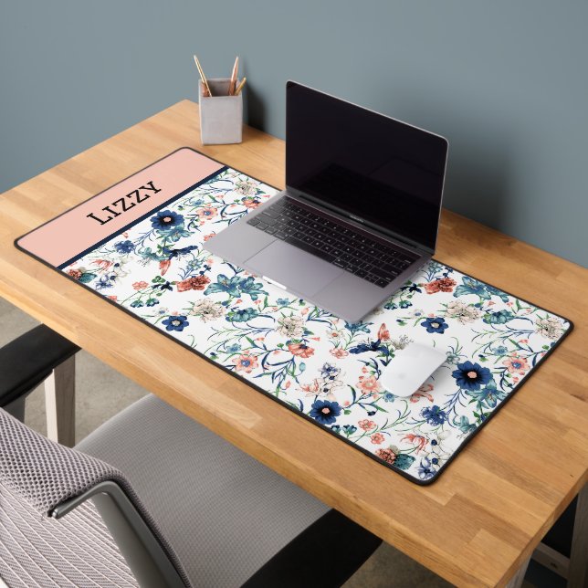 Pretty Floral Personalised Name Desk Mat (Office 2)