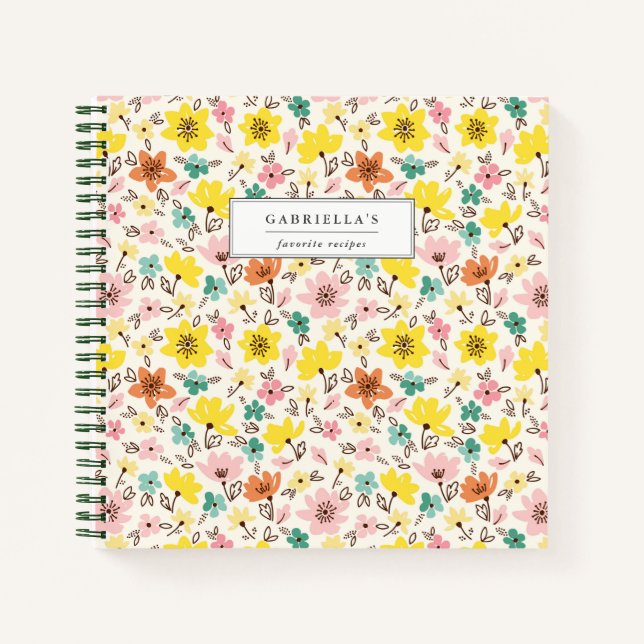 Pretty Floral Personalised Recipe Notebook (Front)