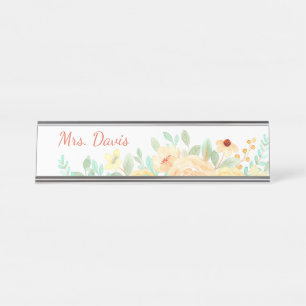 Pretty Floral Personalized Gift Teachers Business  Desk Name Plate