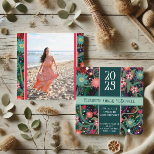 Pretty Floral Photo Unique Graduation Customisable Invitation