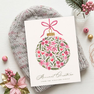 Pretty Floral Pink Christmas Ball Holiday Postcard