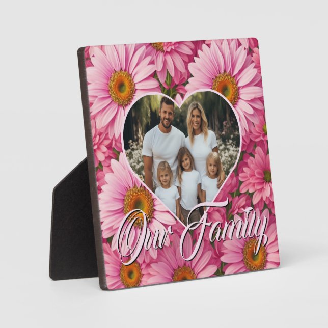 Pretty floral pink daisy personalise template plaque (Front)