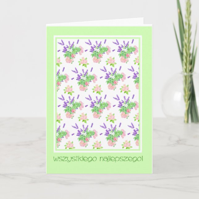 Pretty Floral Polish Language Greeting Birthday Card (Front)