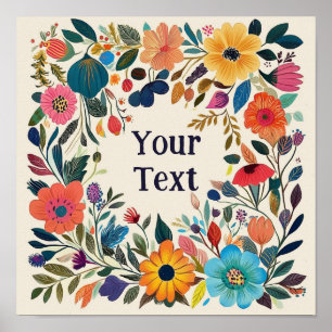 Pretty Floral Poster - Customisable - Folk Art