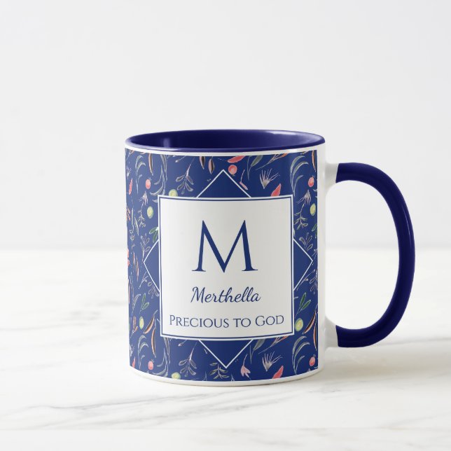 Pretty | FLORAL | Precious to God | Custom BLUE Mug (Right)