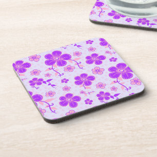 Pretty Floral Print Purple and Pink on Lavender Coaster