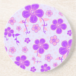 Pretty Floral Print Purple and Pink on Lavender Coaster