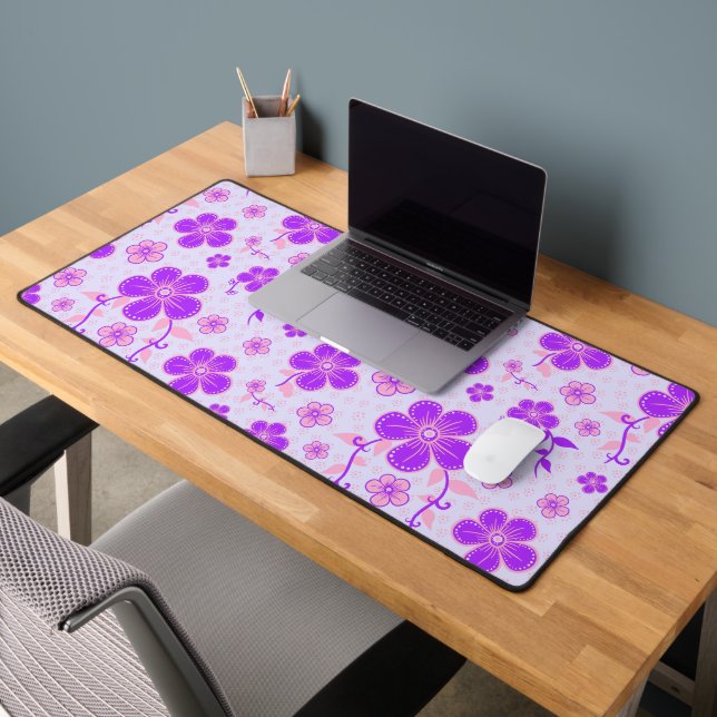 Pretty Floral Print Purple and Pink on Lavender Desk Mat (Office 2)