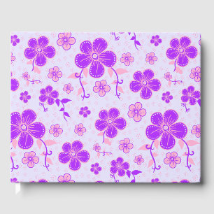 Pretty Floral Print Purple and Pink on Lavender Guest Book