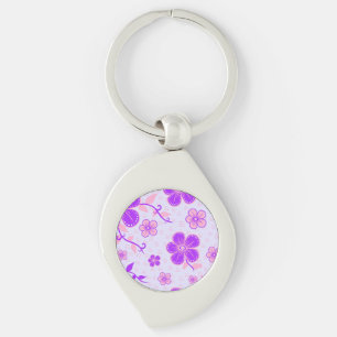 Pretty Floral Print Purple and Pink on Lavender Key Ring