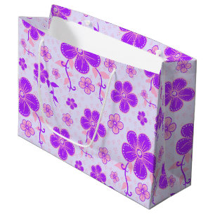 Pretty Floral Print Purple and Pink on Lavender Large Gift Bag