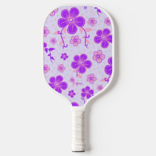 Pretty Floral Print Purple and Pink on Lavender Pickleball Paddle