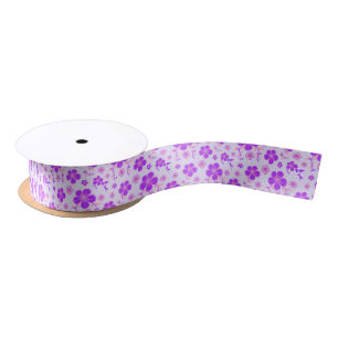 Pretty Floral Print Purple and Pink on Lavender Satin Ribbon