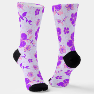Pretty Floral Print Purple and Pink on Lavender Socks
