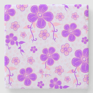 Pretty Floral Print Purple and Pink on Lavender Stone Coaster