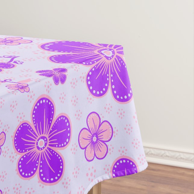 Pretty Floral Print Purple and Pink on Lavender Tablecloth (In Situ)