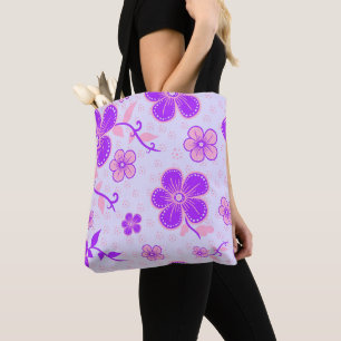Pretty Floral Print Purple and Pink on Lavender Tote Bag